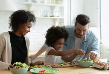 Family making a healthy meal.